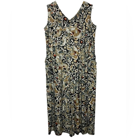 Boho Artsy Abstract Print Flowy Sleeveless Wide Leg Jumpsuit Art to Wear L - Picture 7 of 7